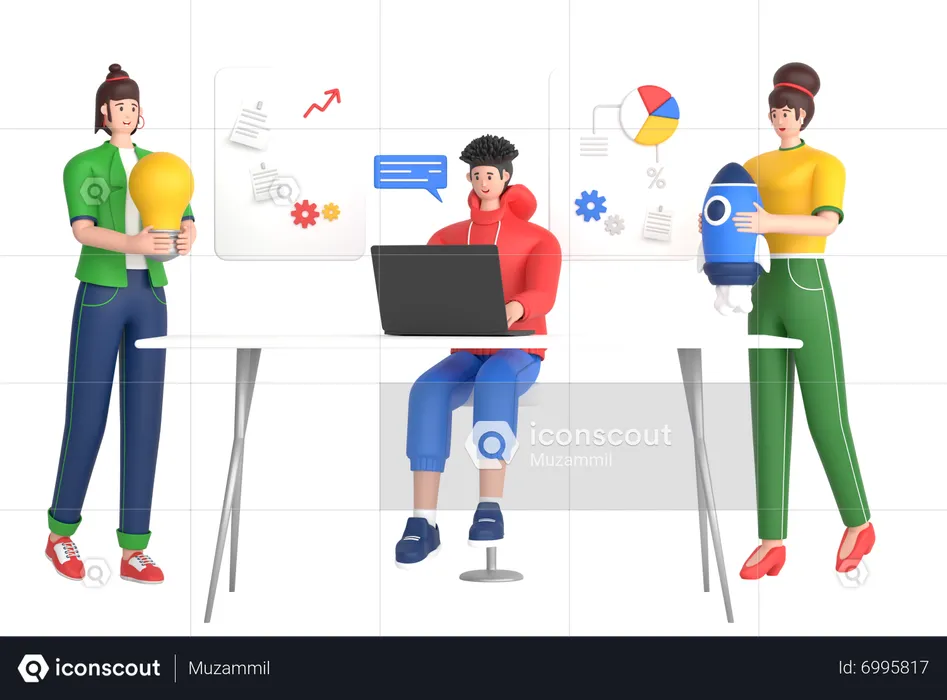 Company Employees Sharing Thoughts And Ideas  3D Illustration