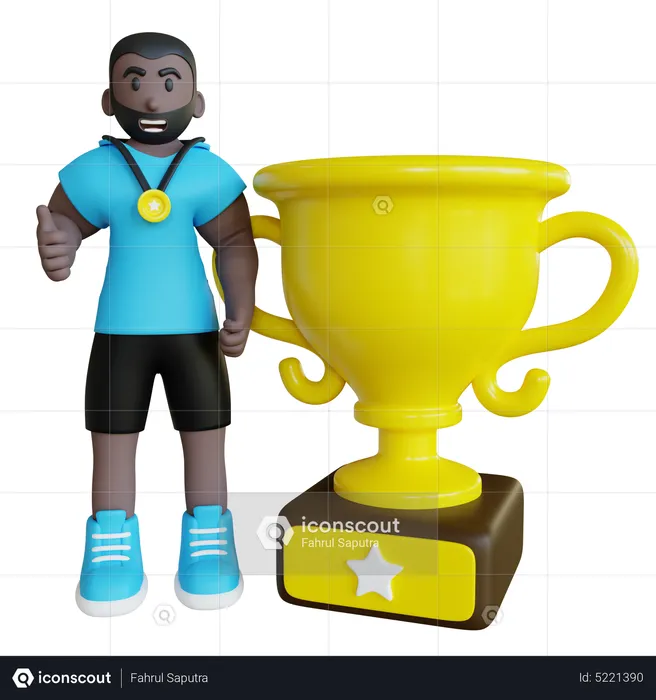 Competition winner athlete with trophy  3D Illustration