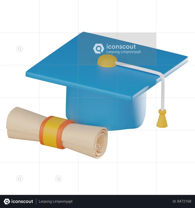 Completed graduation with certificate and graduation hat  3D Icon
