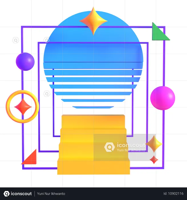 Composition géométrique carrée rétro-futuriste  3D Icon