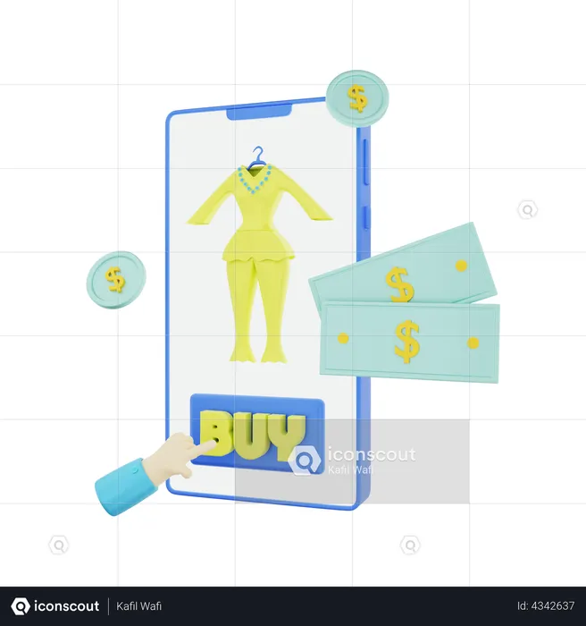 Comprando produtos de moda no celular  3D Illustration