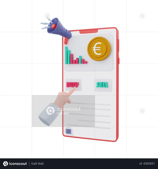 Comprar euros desde el móvil  3D Illustration