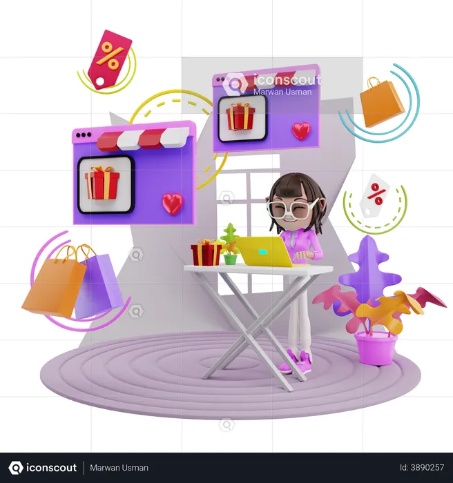 Compras de presentes on-line  3D Icon