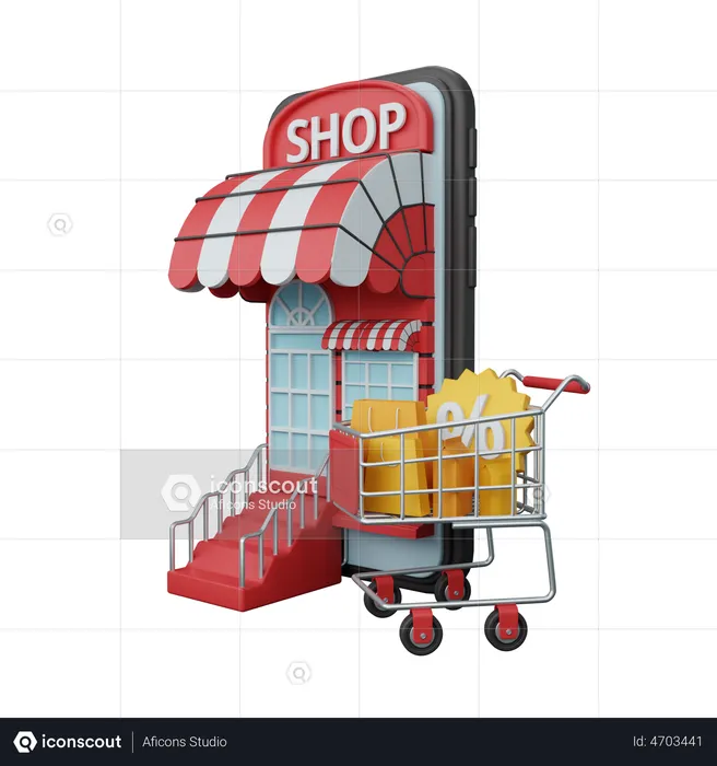 Compras en línea desde el teléfono móvil  3D Illustration