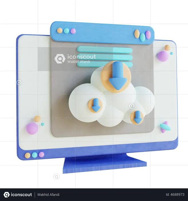 Computer And Cloud Download  3D Illustration