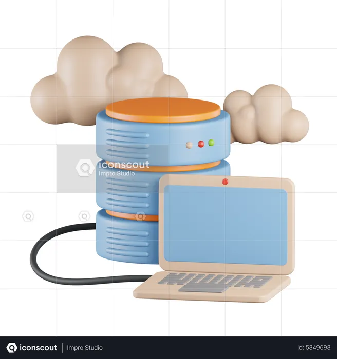 Computer Connected to Database  3D Icon