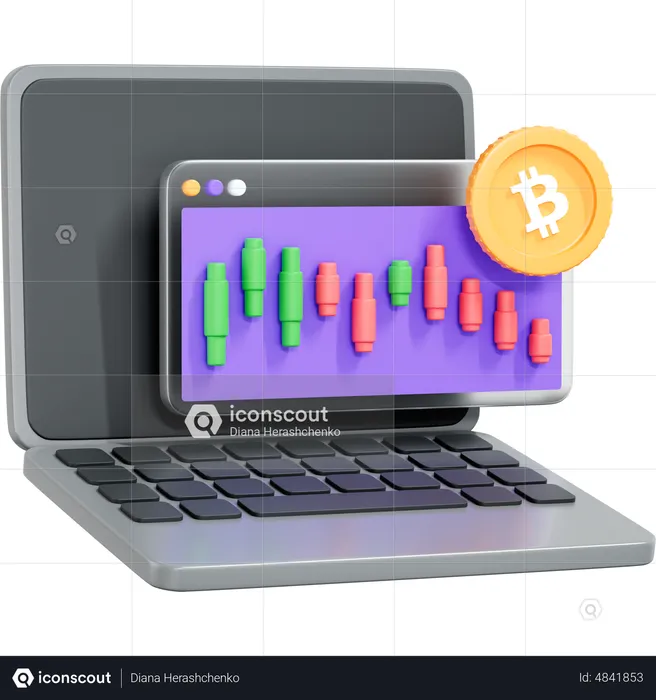 Computer Laptop And Trading Chart Cryptocurrency  3D Icon