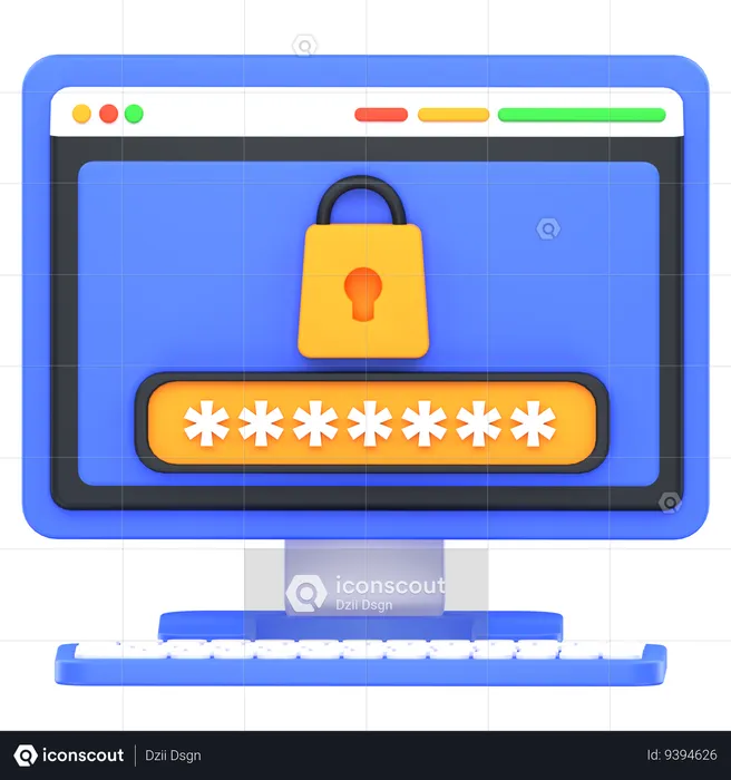 Computer Password Protection  3D Icon