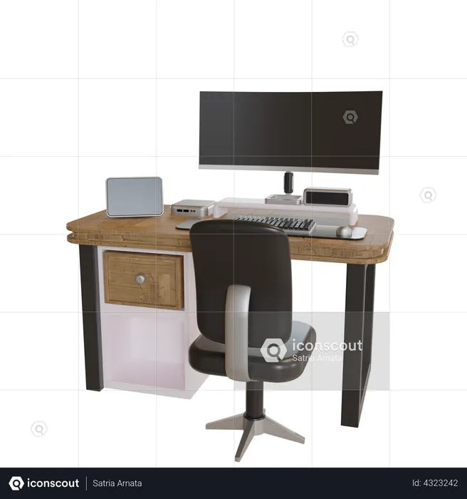 Computer Table  3D Illustration