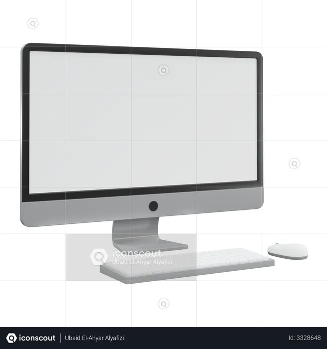 Computer With Keyboard  3D Illustration