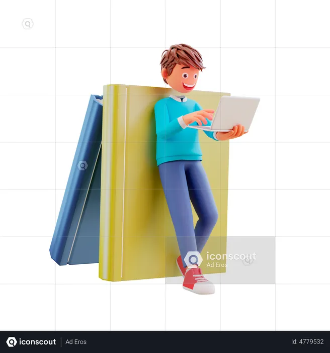 Conceito de educação on-line de estudante fofo  3D Illustration