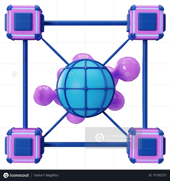 Conceito de rede de blockchain descentralizada  3D Illustration