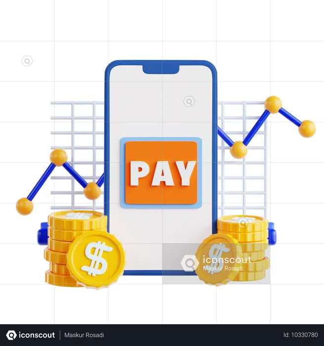 Concepto de pago digital con gráficos y monedas  3D Icon