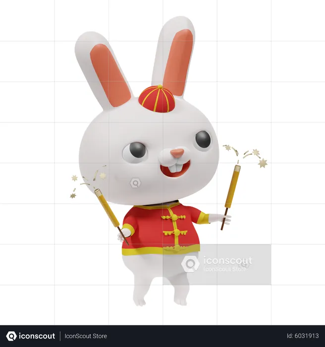 Conejo chino con destellos  3D Icon