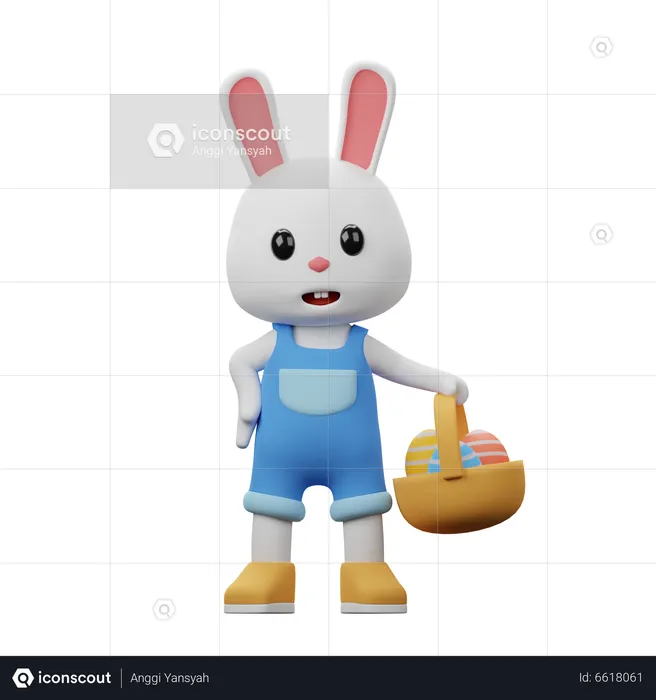 Conejo trae canasta de huevos  3D Illustration