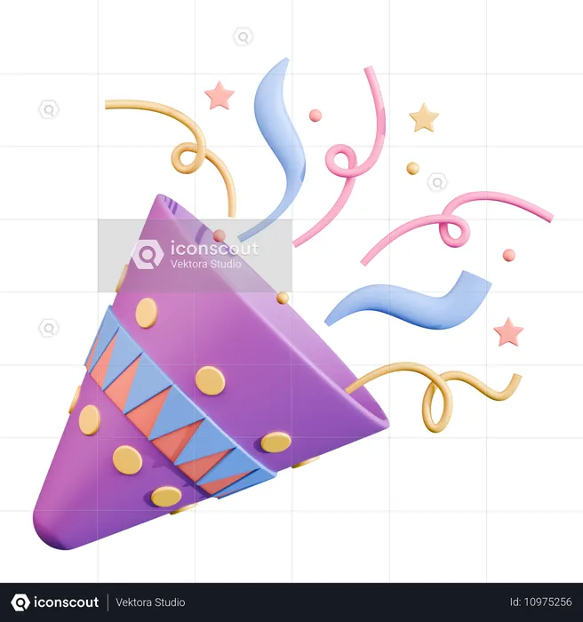 Confetti Popper With Ribbons  3D Icon