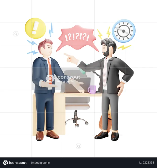 Conflict in Office Between Worker and Supervisor  3D Illustration