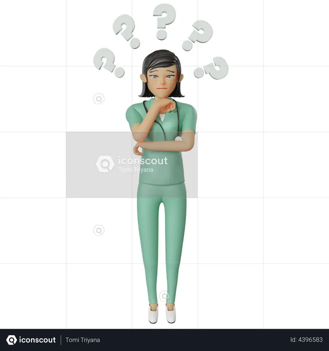 Confuse Female Nurse having question  3D Illustration