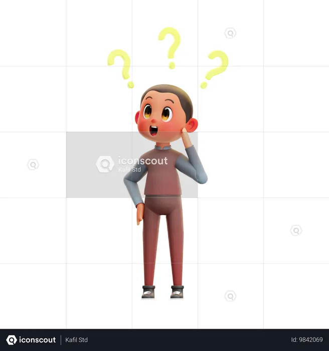 Confused Boy  3D Illustration