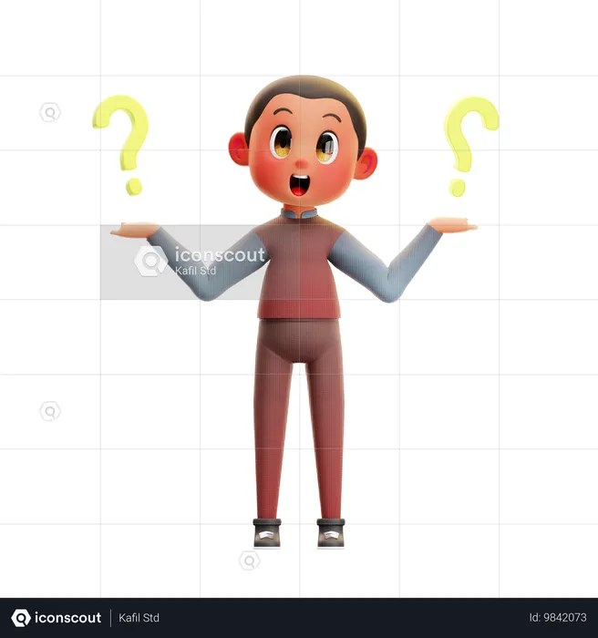 Confused Boy  3D Illustration