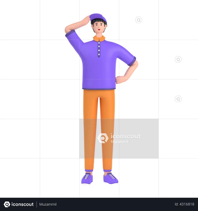 Confused boy holding hands on waist pose  3D Illustration