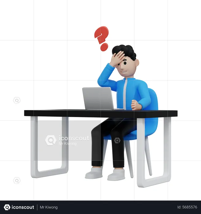 Confused Businessman about his work  3D Illustration