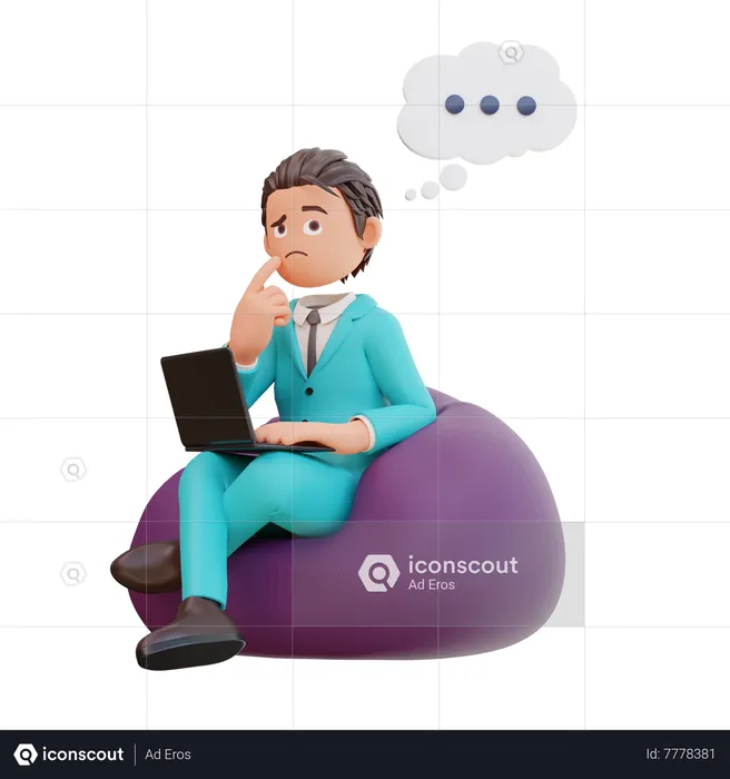 Confused businessman holding laptop  3D Illustration