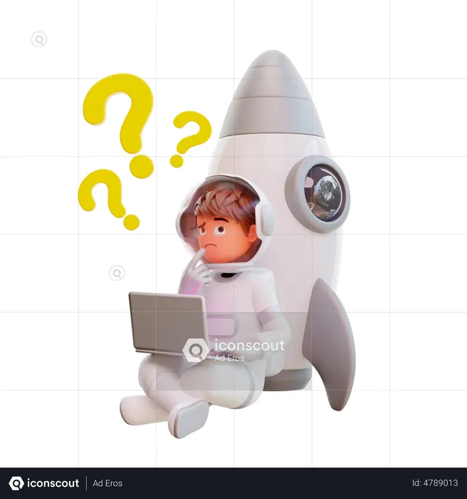 Confused cute astronaut having questions  3D Illustration