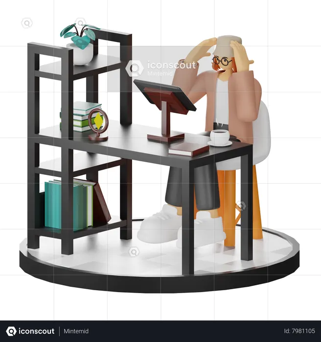 Confused Female Using Computer In Clean Workspace  3D Illustration