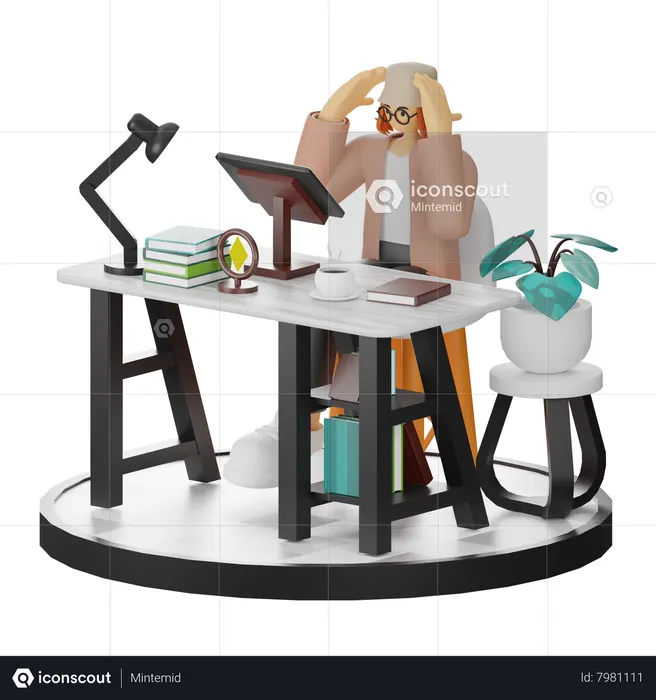 Confused Female Using Computer In Clean Workspace  3D Illustration