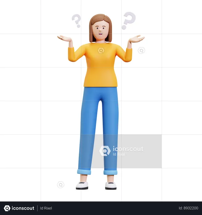 Confused Girl Asking Question  3D Illustration