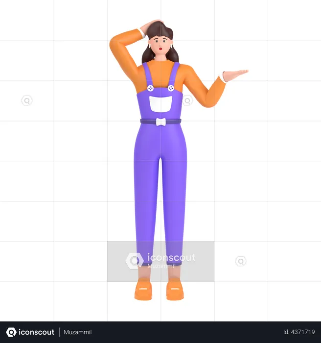 Confused girl holding hands on waist pose  3D Illustration