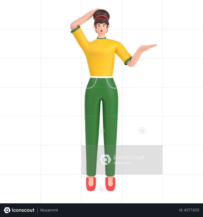 Confused girl holding hands on waist pose  3D Illustration