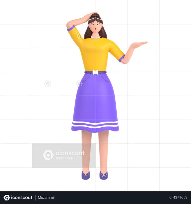 Confused girl holding hands on waist pose  3D Illustration