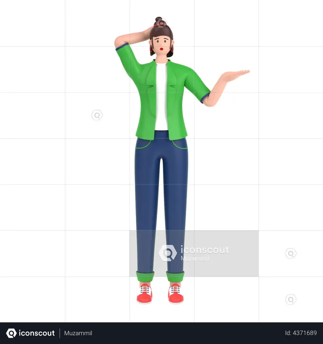 Confused girl holding hands on waist pose  3D Illustration