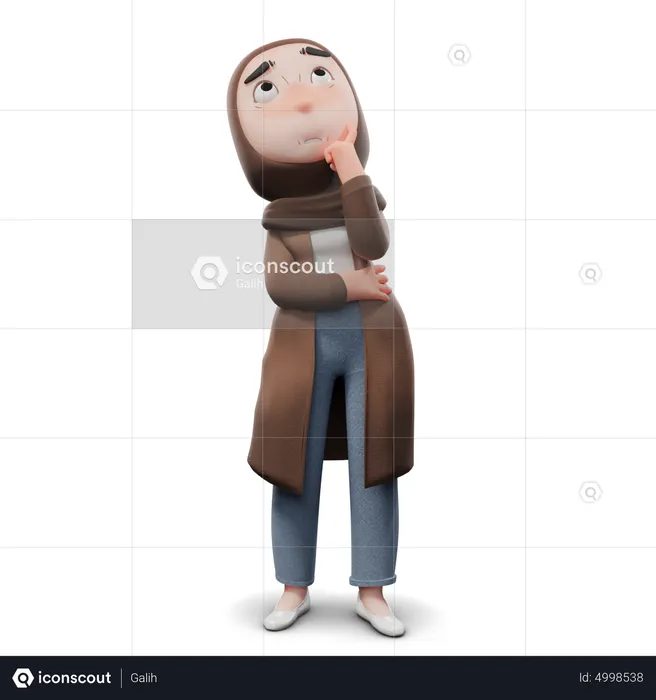 Confused Hijab Girl  3D Illustration