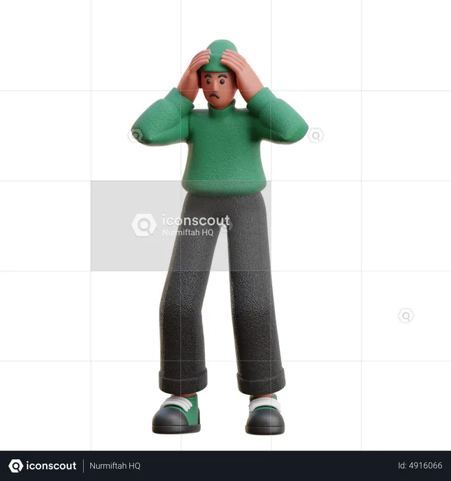 Confused Man is standing with both his hands on his head  3D Illustration