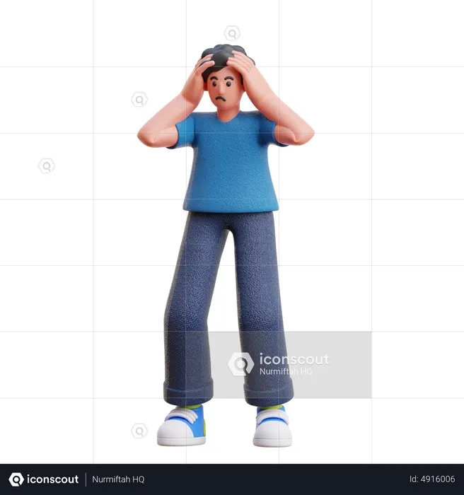 Confused Man is standing with both his hands on his head  3D Illustration