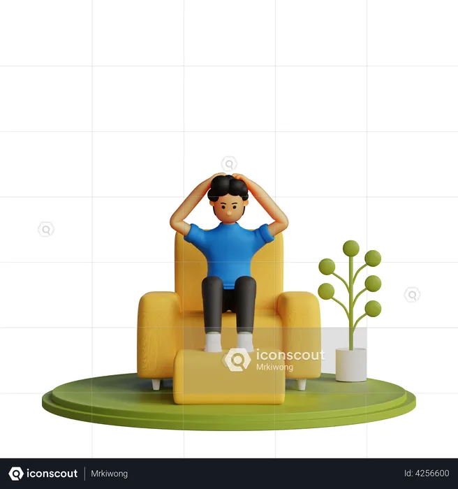 Confused Man sitting on chair  3D Illustration