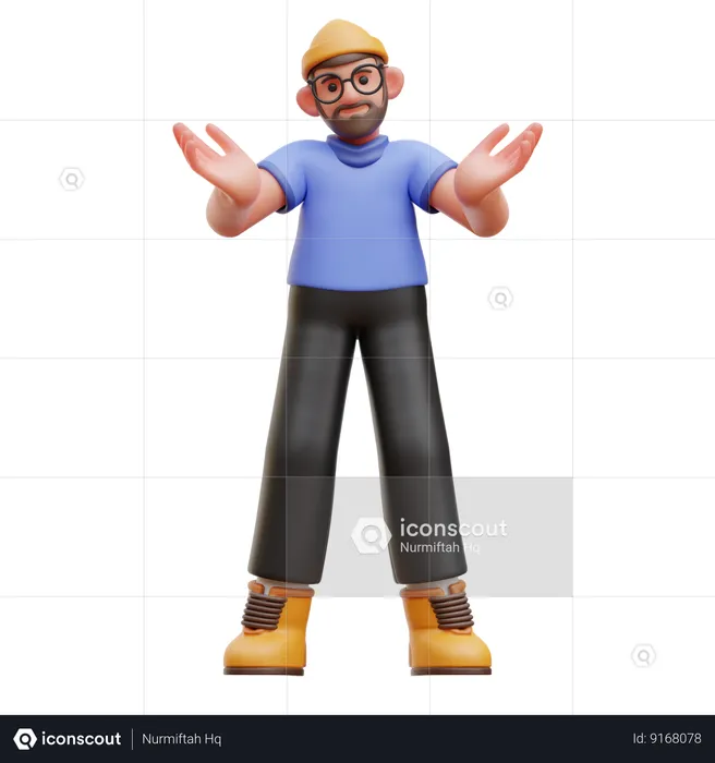 Confused Man Standing With Open Hands  3D Illustration