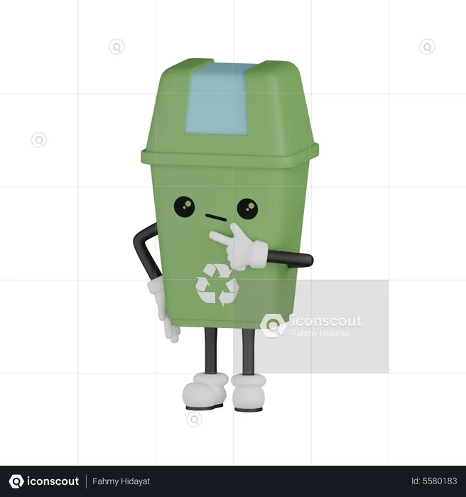 Confused Trash Bin  3D Illustration