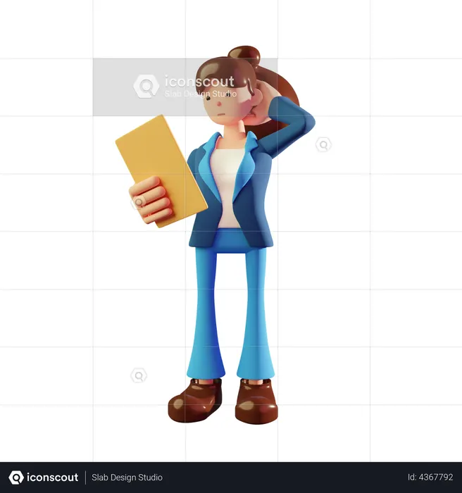 Premium Confused woman holding file 3D Illustration download in PNG, OBJ or Blend format Premium Confused woman holding file 3D Illustration download in PNG, OBJ or Blend format