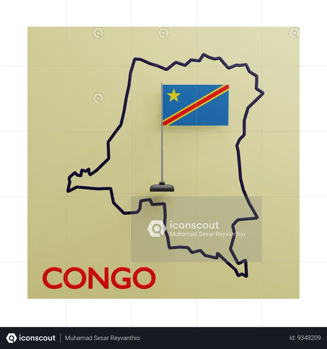 Congo map Flag 3D Icon