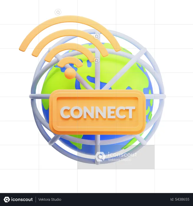 Connect Sign Over World Globe  3D Icon