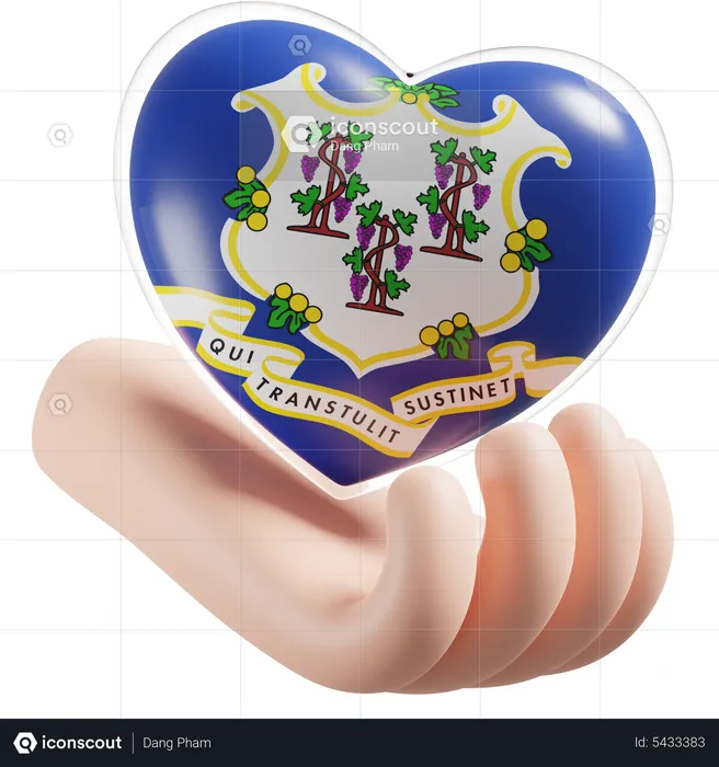 Connecticut Flag Heart Hand Care Flag 3D Icon