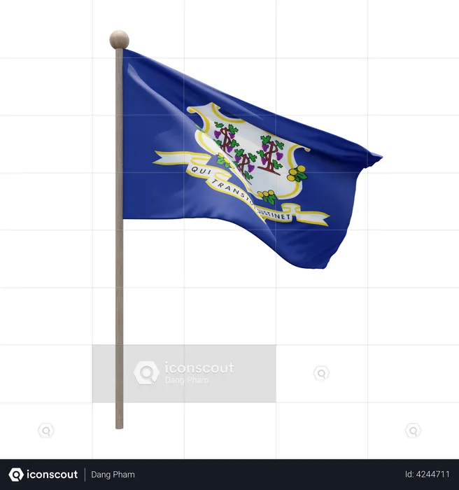 Connecticut Flagpole Flag 3D Illustration