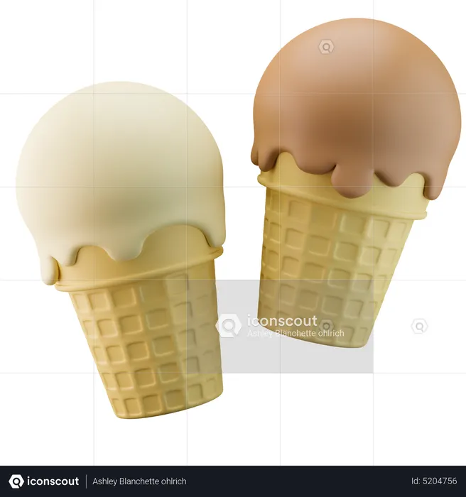 Cono de helado doble chocolate vainilla  3D Icon