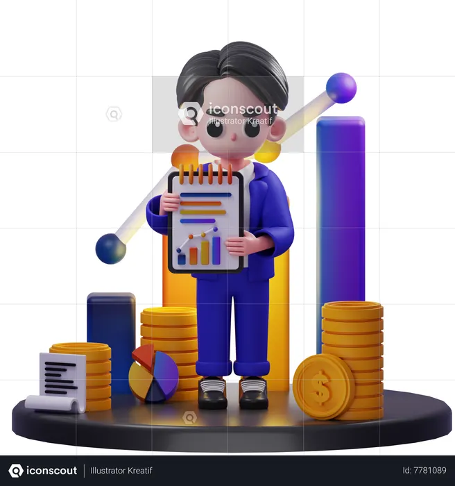 Conseiller financier montrant le rapport financier  3D Icon