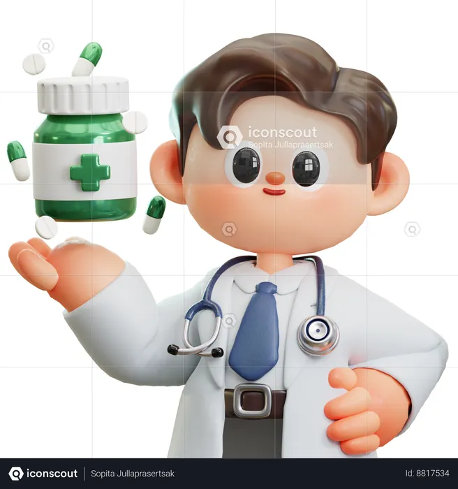 Conseils du médecin pour prendre des médicaments  3D Illustration