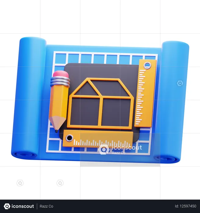 建設設計図  3D Icon